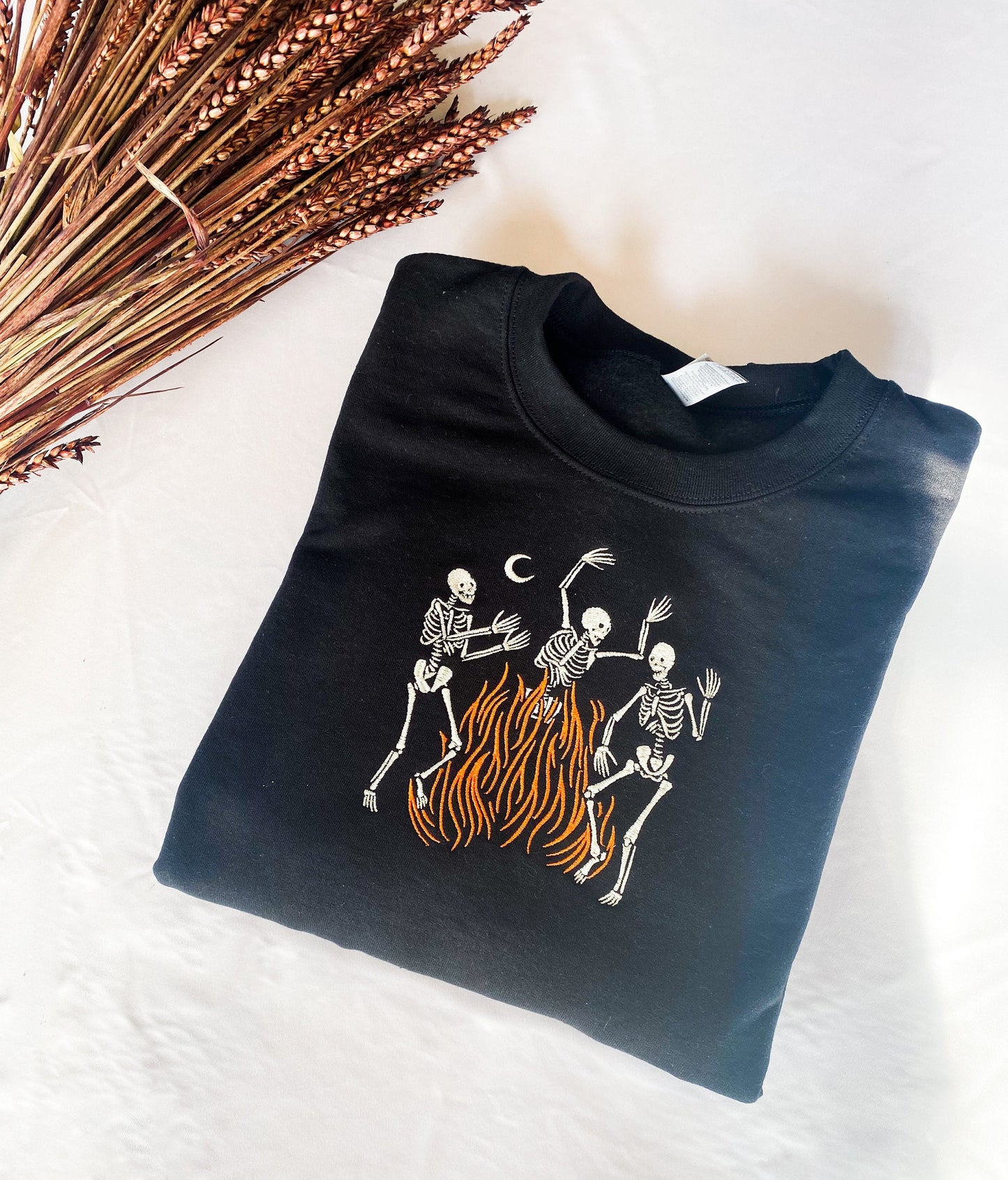 Dancing Fire Skeletons Embroidered Sweatshirt