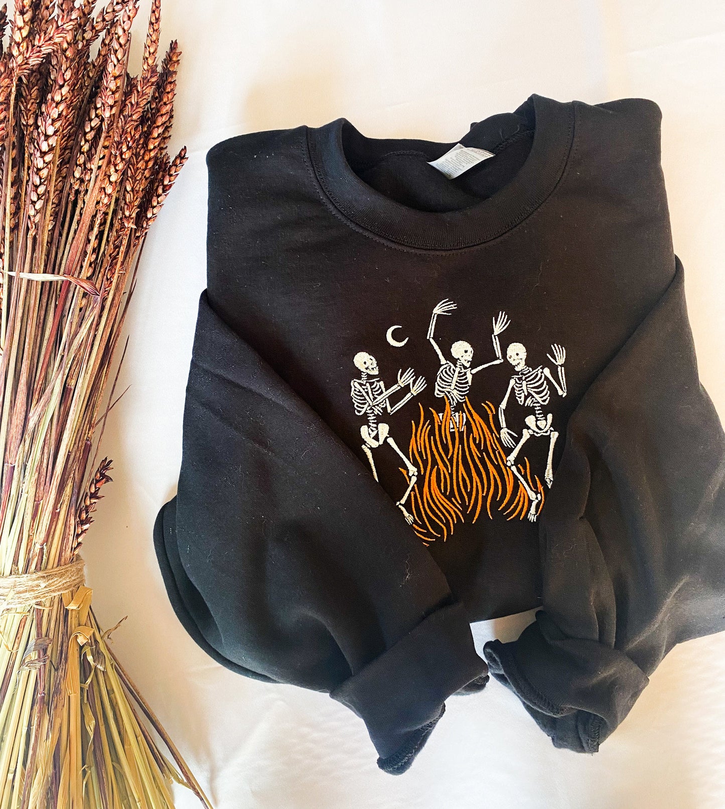 Dancing Fire Skeletons Embroidered Sweatshirt
