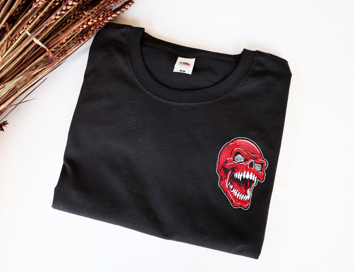 Red Skull Embroidered T-Shirt