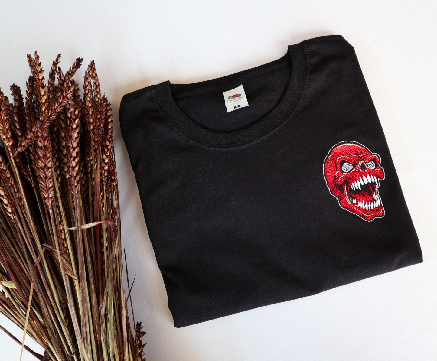 Red Skull Embroidered T-Shirt
