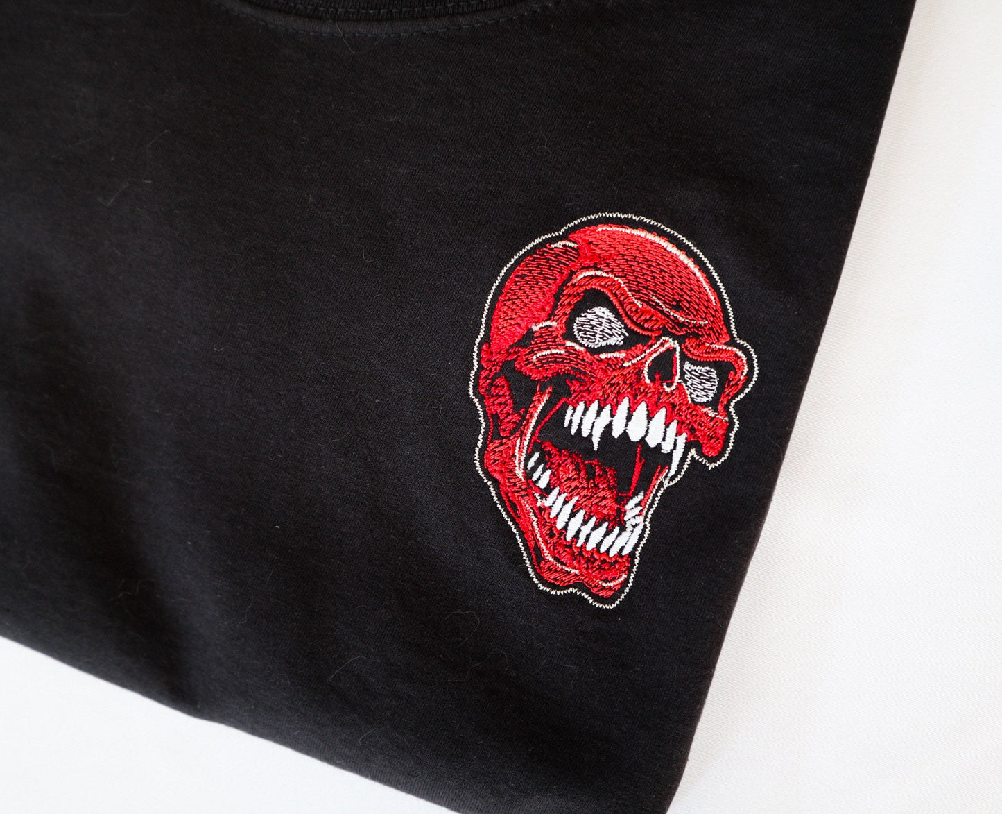 Red Skull Embroidered T-Shirt