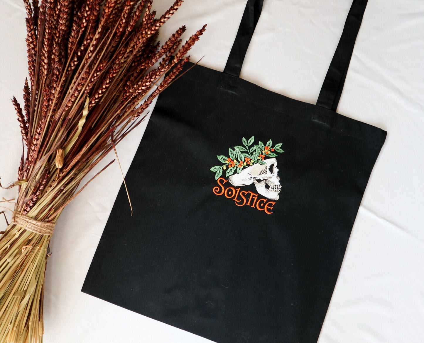 Skull Solstice Embroidered Tote Bag