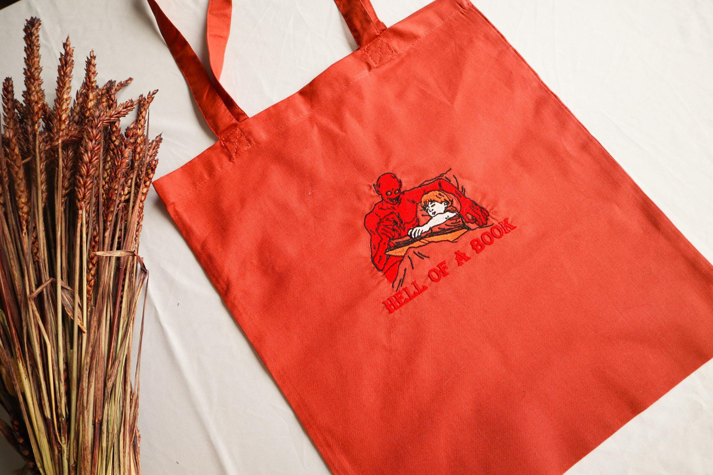 Demon Book Embroidered Tote Bag