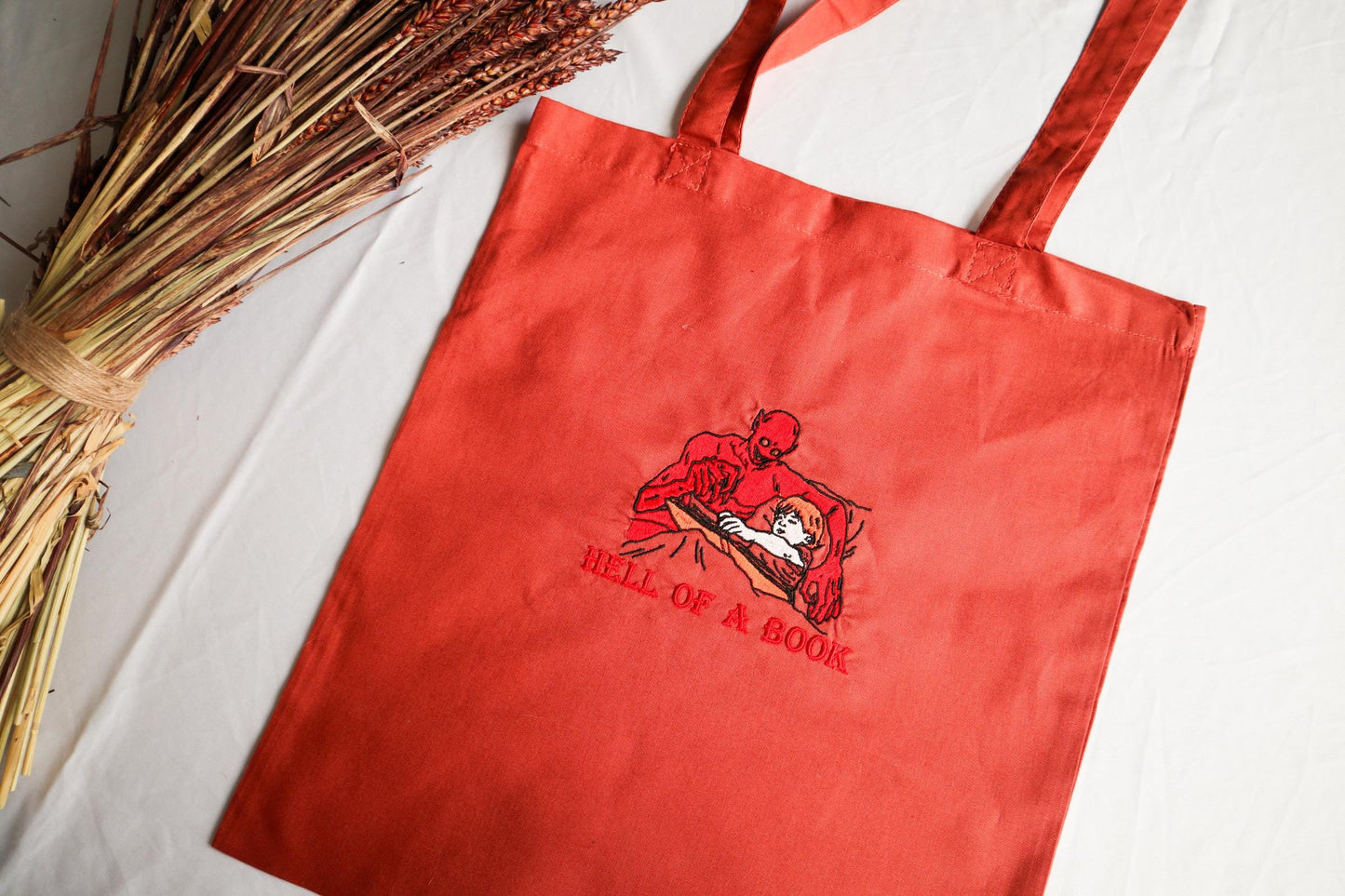 Demon Book Embroidered Tote Bag