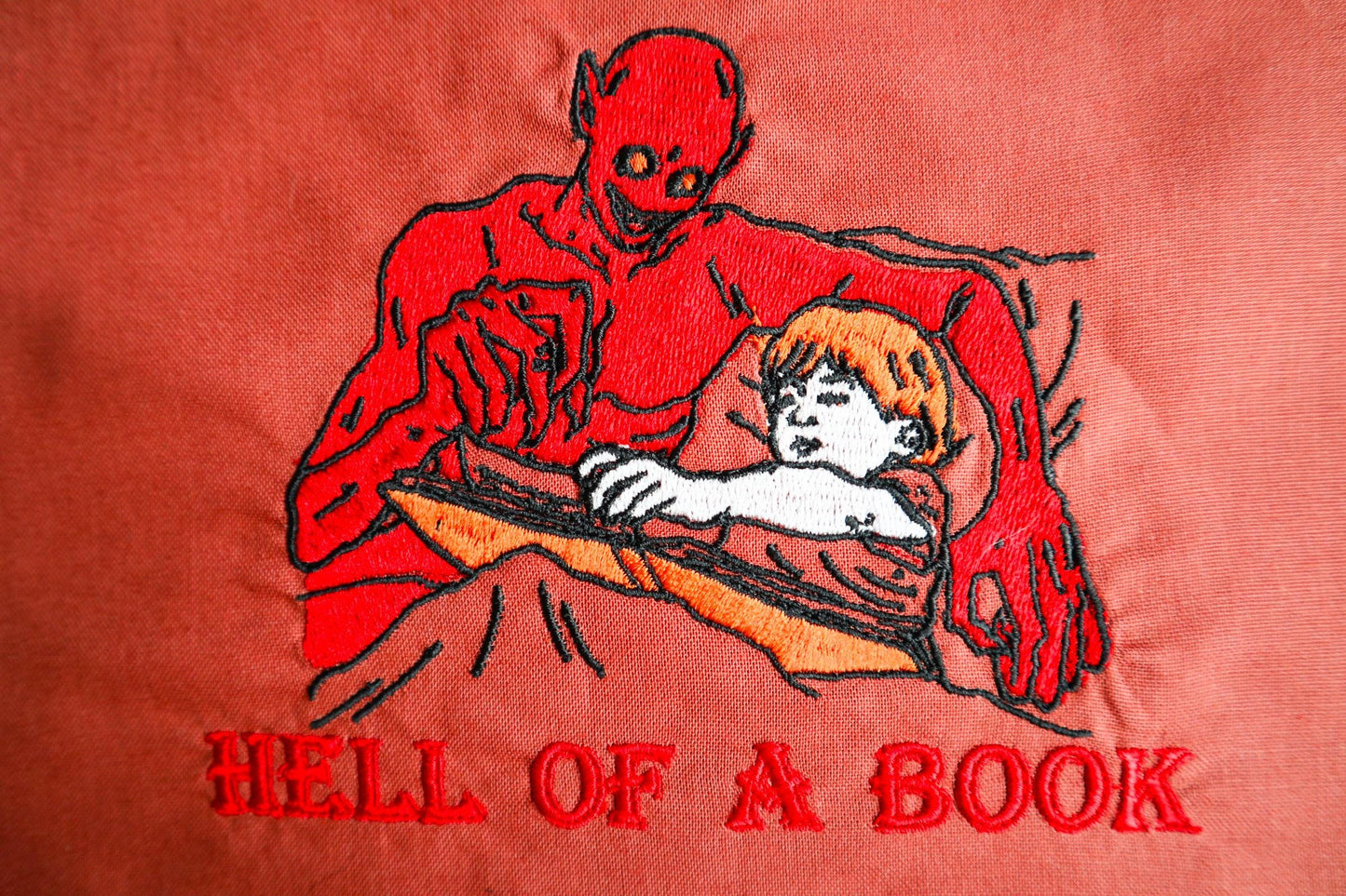 Demon Book Embroidered Tote Bag