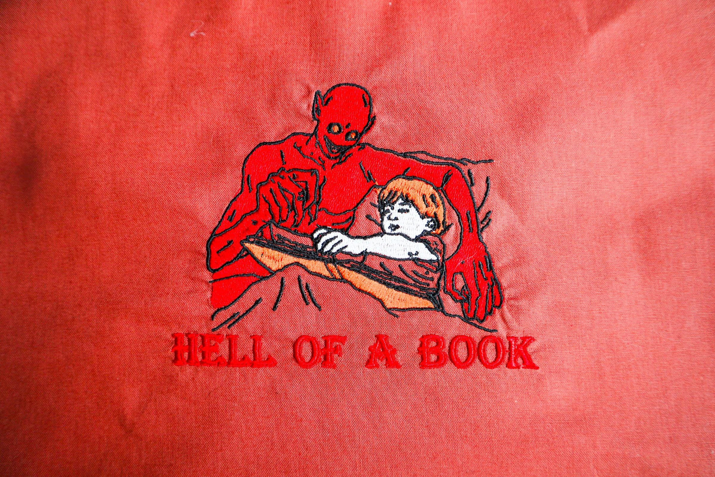 Demon Book Embroidered Tote Bag