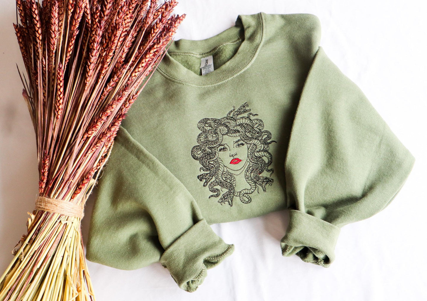 Medusa Green Embroidered Sweatshirt