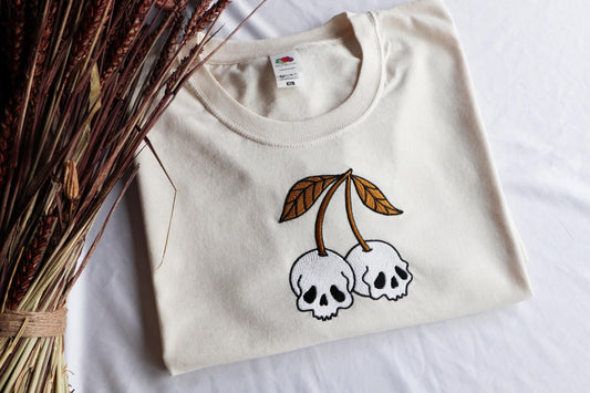 Skull Cherry Embroidered T-Shirt