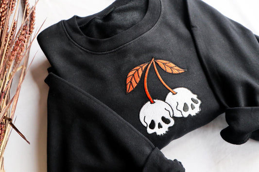 Skull Cherry Embroidered Sweatshirt